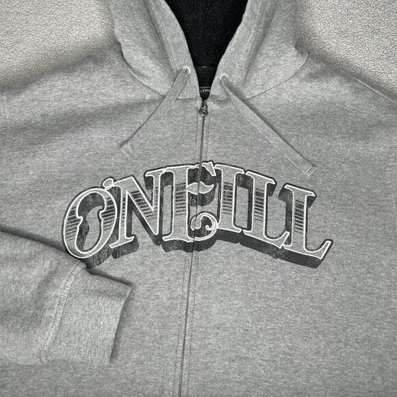 O'Neill Hoodie Mens Extra Large Y2K Gray Sherpa Lined Zip Up Jacket Spell Out - Picture 4 of 15